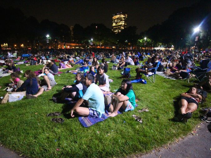 boston hatch shell night movie people lawn view