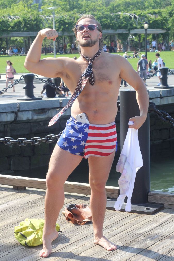 boston north end men in American flags and masks 2