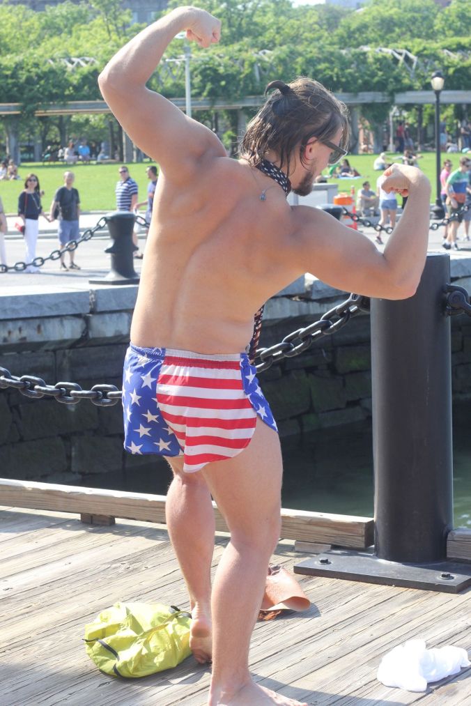 boston north end men in American flags and masks 3