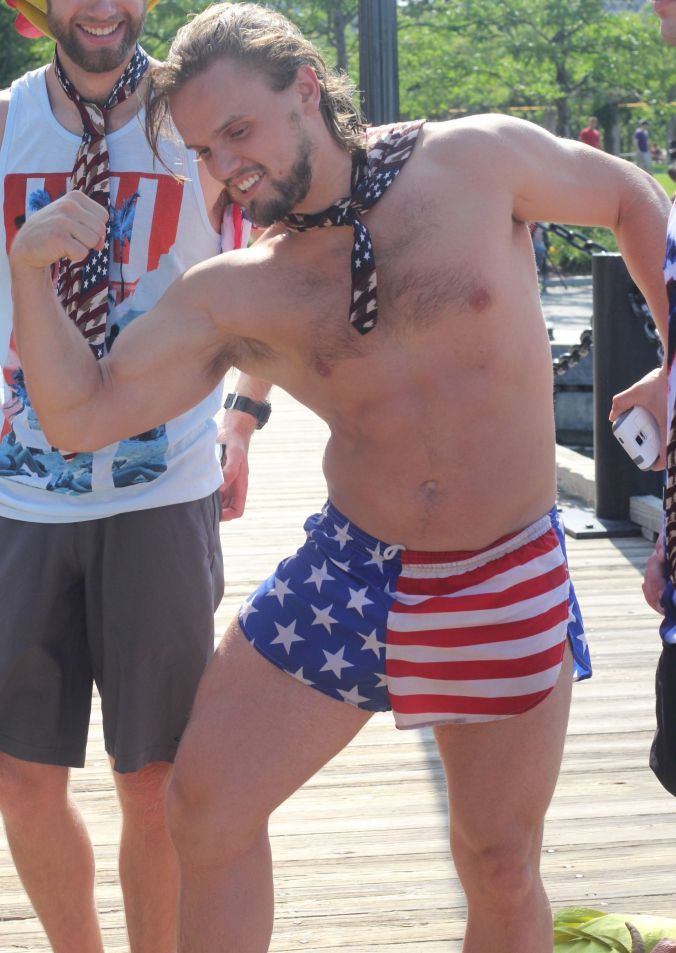 boston north end men in American flags and masks 8