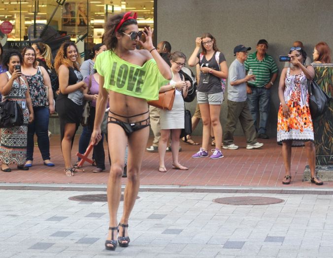 boston downtown crossing man in thong high heels singing dancing in front of macy's 18