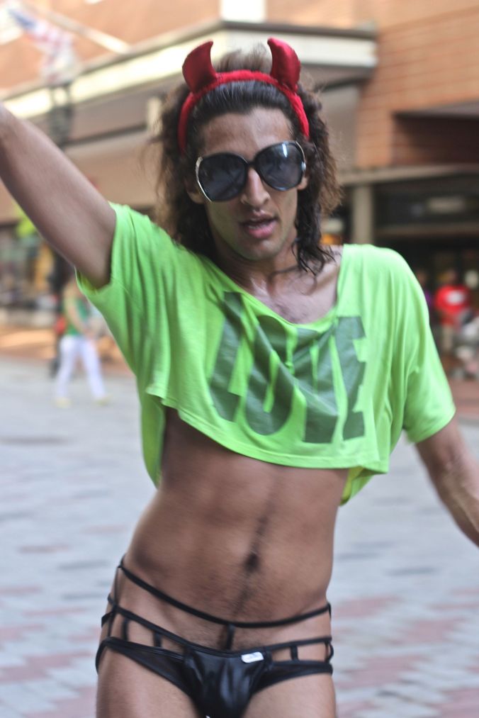 boston downtown crossing man in thong high heels singing dancing in front of macy's 3