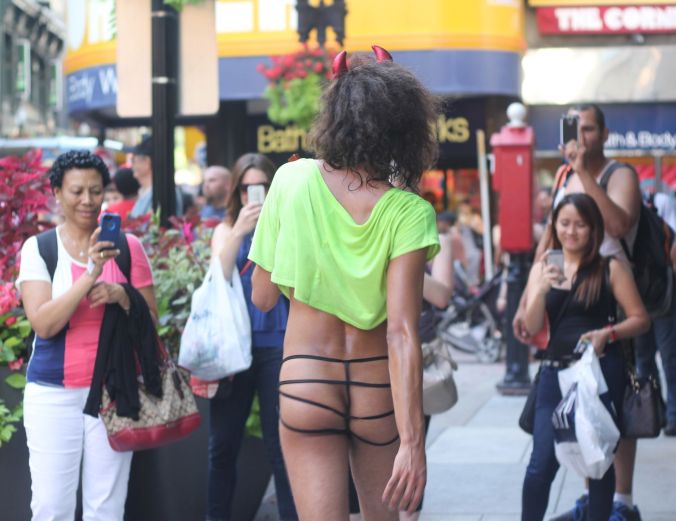 boston downtown crossing man in thong high heels singing dancing in front of macy's 4
