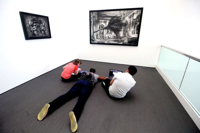 boston museum of fine arts people laying on the floor modern wing