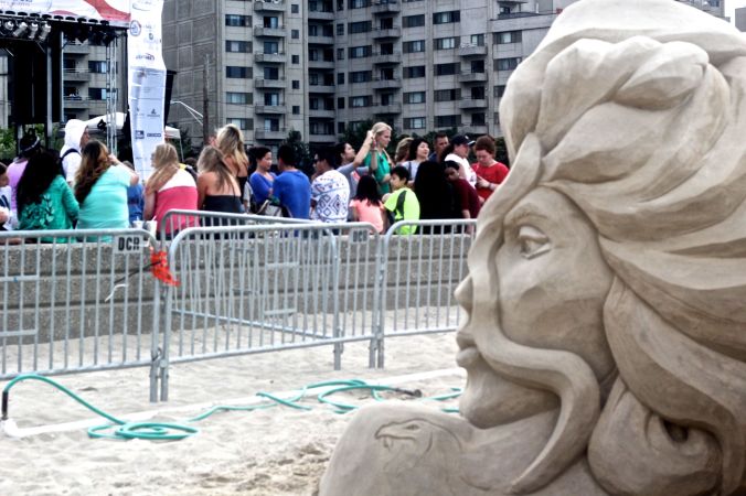 boston revere beach sand sculpture festival woman's face sculpture