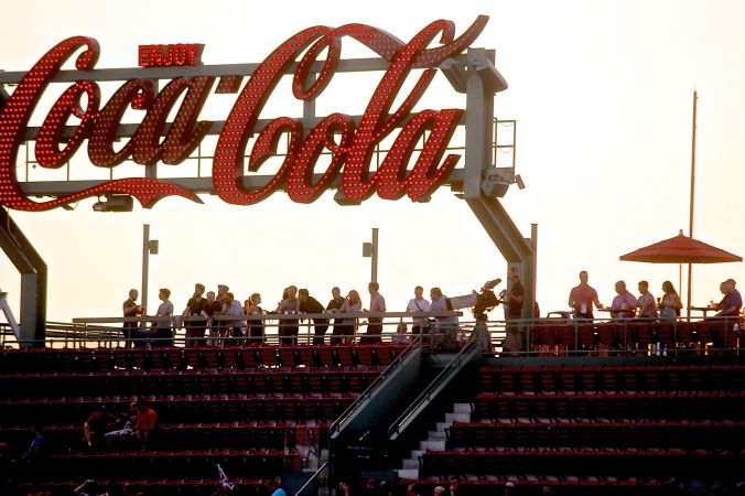 boston fenway park coca cola sign sunset