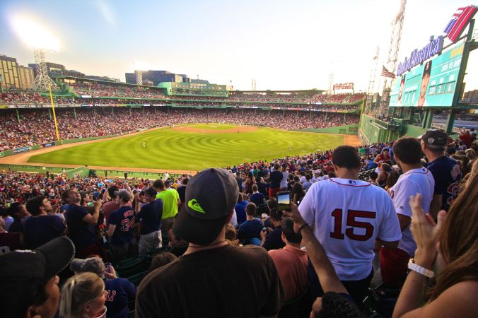 boston fenway park field view sunset