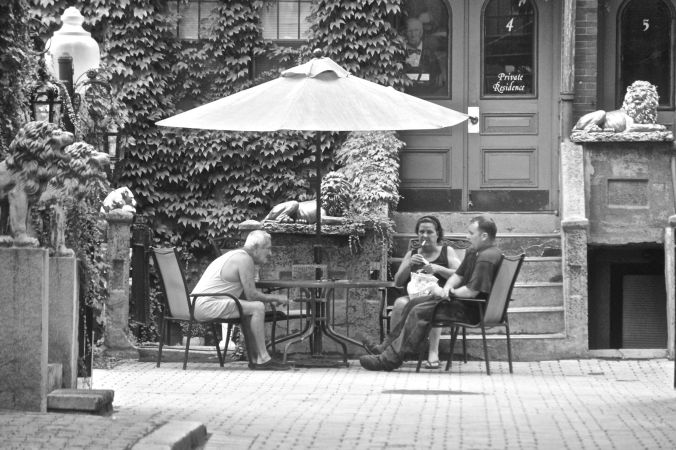 boston north end people in courtyard