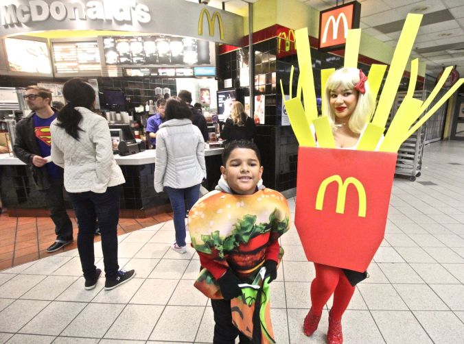 boston north station woman in fries costume in front of McDonalds