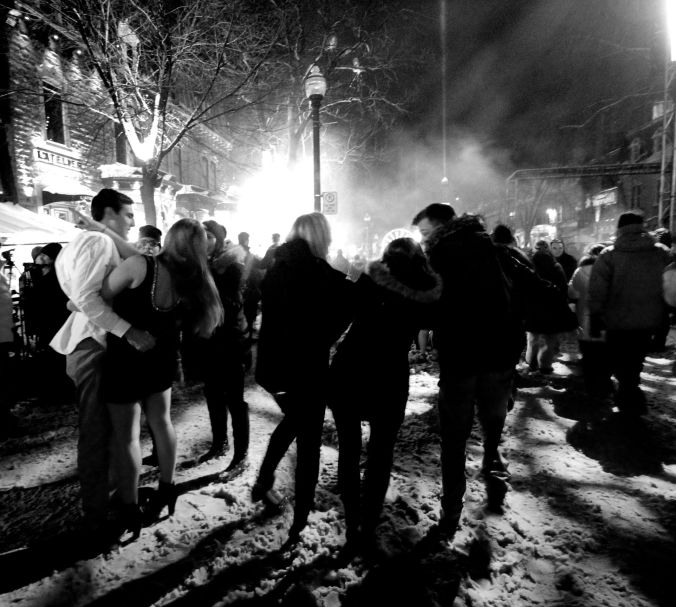 quebec city new years celebration december 31 2015 couple black white