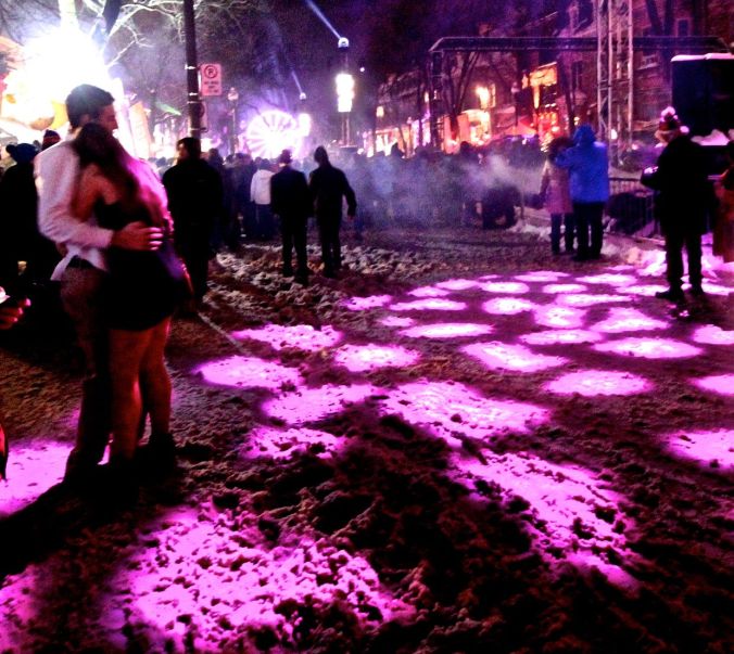 quebec city new years celebration december 31 2015 couple purple light