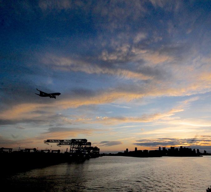 boston boat sunset view airplane