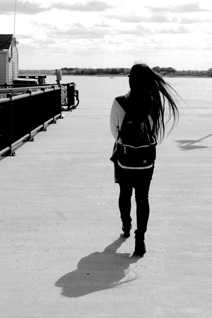 boston spectacle island girl walking