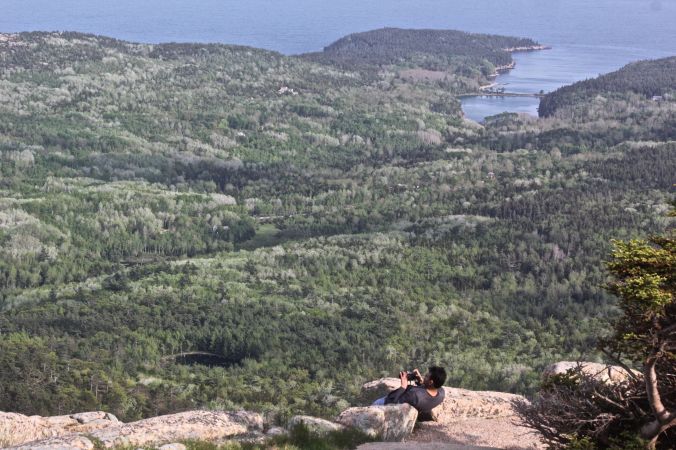 maine mount desert island cadillac mountain view bay man taking photo